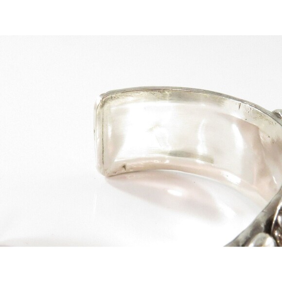 Stunning Sterling Silver Triple Blue Gem Turquoise Navajo Style Unsigned Cuff - Picture 6 of 12